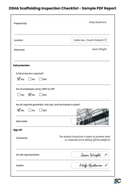 OSHA Scaffolding Inspection Checklist - Sample PDF Report