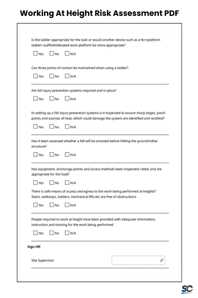 Working At Height Risk Assessment PDF