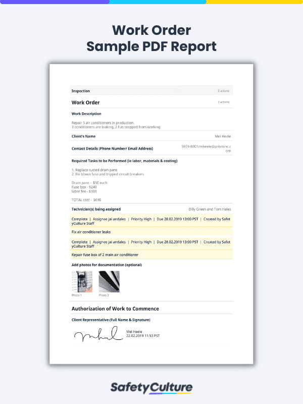work order sample pdf report