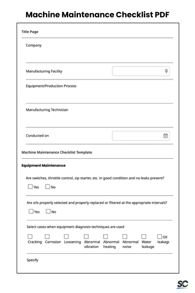 Machine Maintenance Checklist PDF