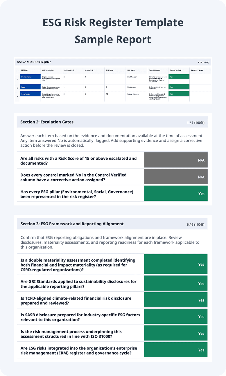 ESG Risk Register Template PDF Image