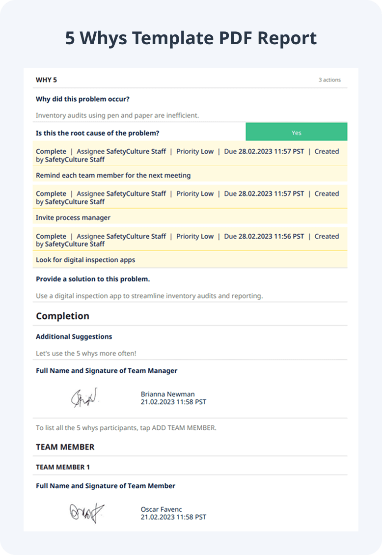 5 Whys Template PDF Report