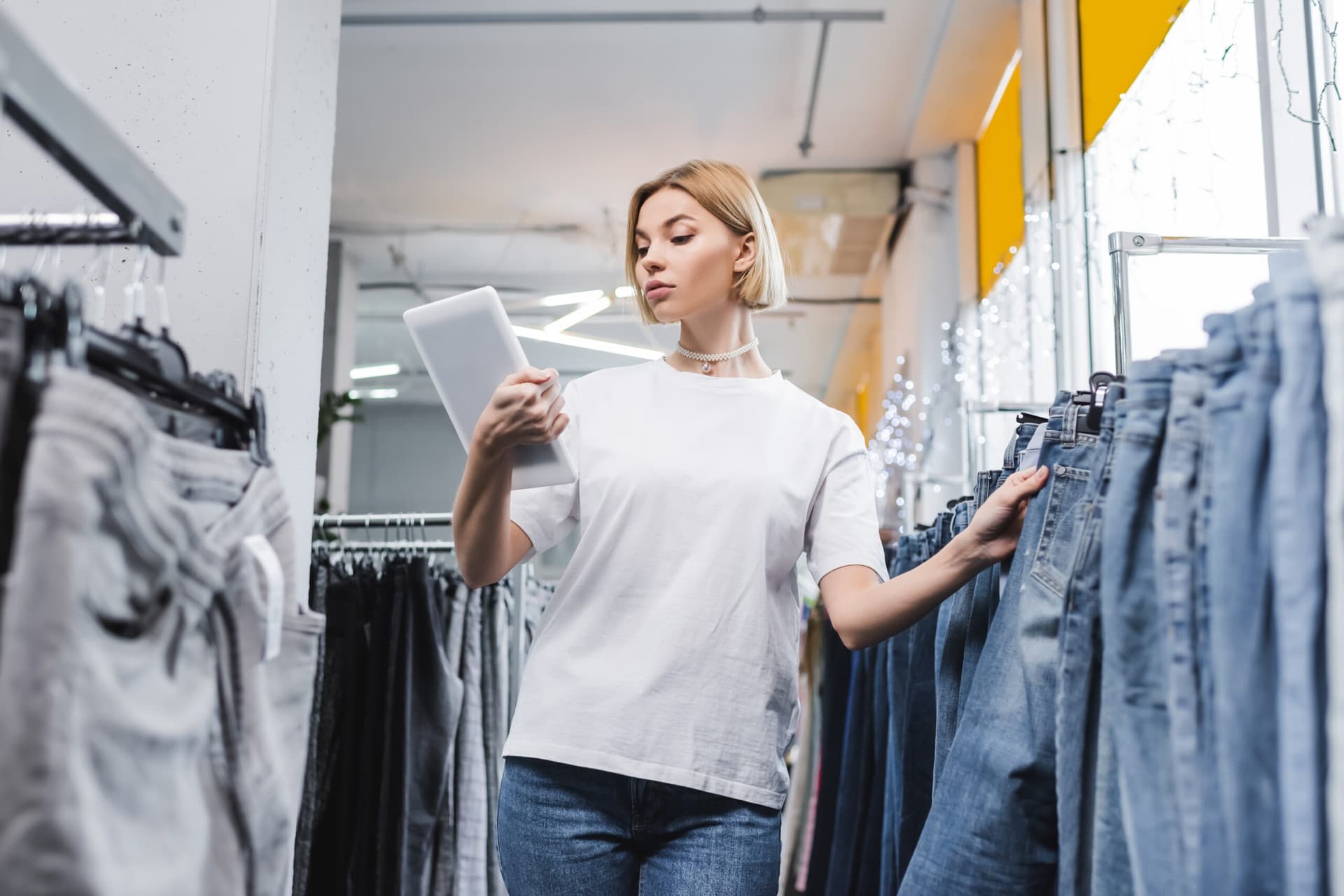 A storekeeper doing checks using retail sustainability software