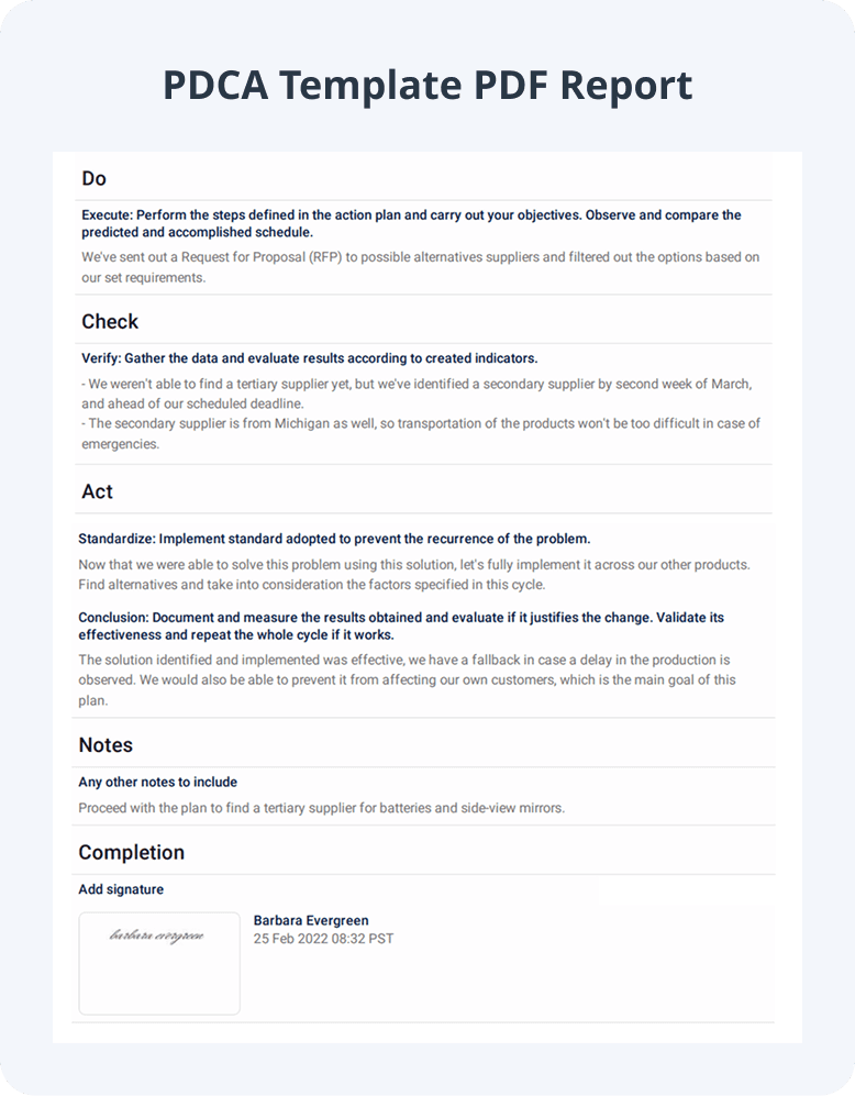 PDCA Template PDF Report