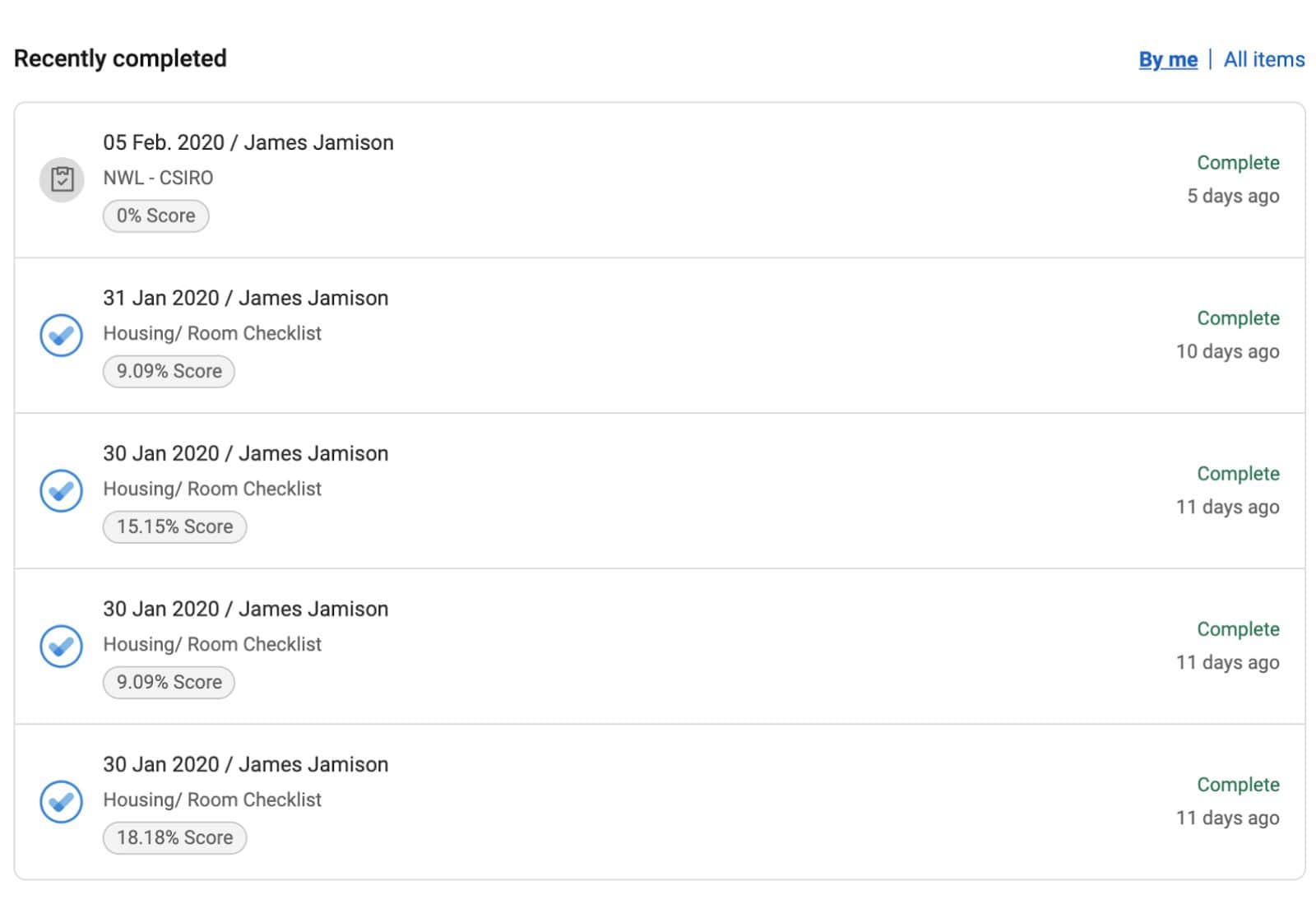 Recently completed inspections