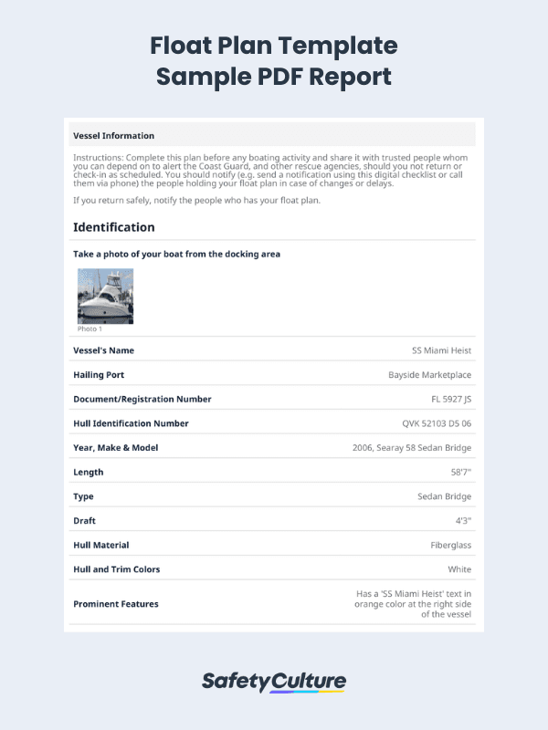 Float Plan Template Sample PDF Report