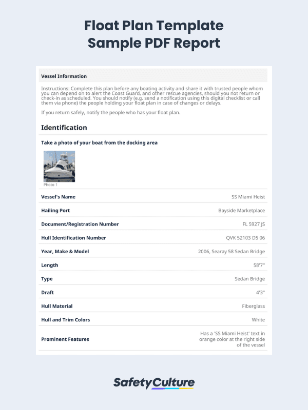 Float Plan Template Sample PDF Report