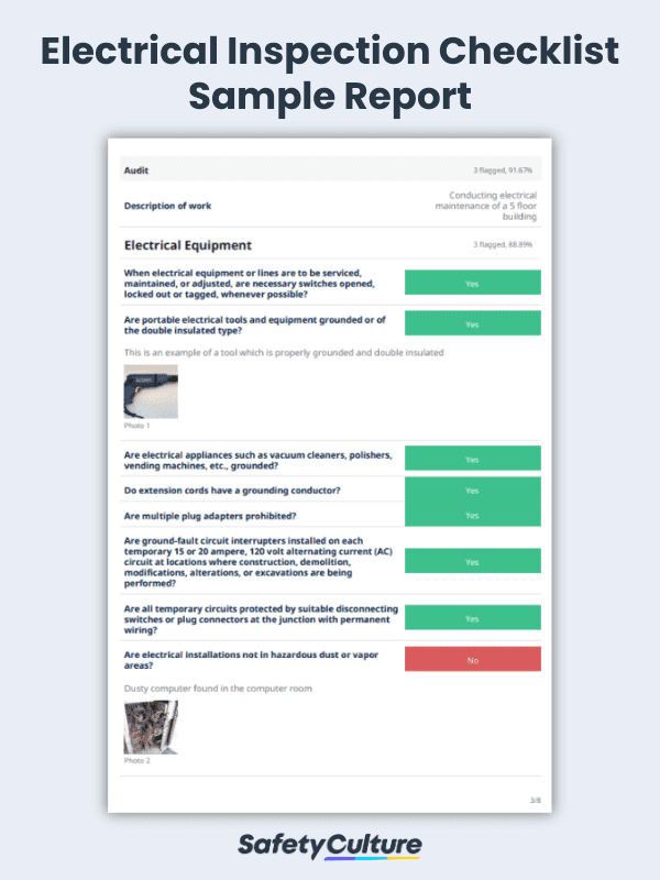 Electrical Inspection Checklist Sample Report | SafetyCulture