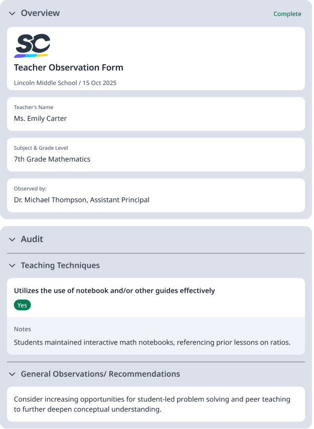 Teacher Observation Form - Featured Template image