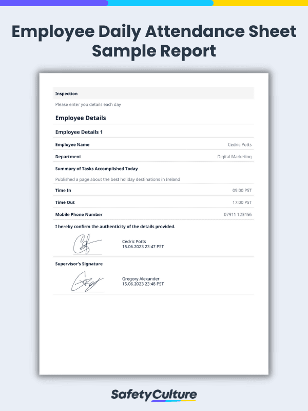 daily attendance sheet sample report