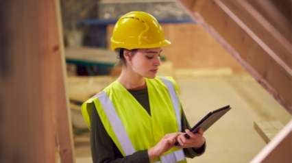 Auditoría de seguridad y salud ISO 45001 realizada por una trabajadora