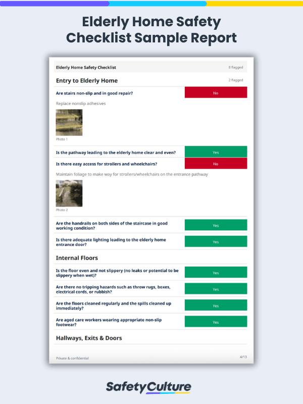 elderly home safety checklist sample report
