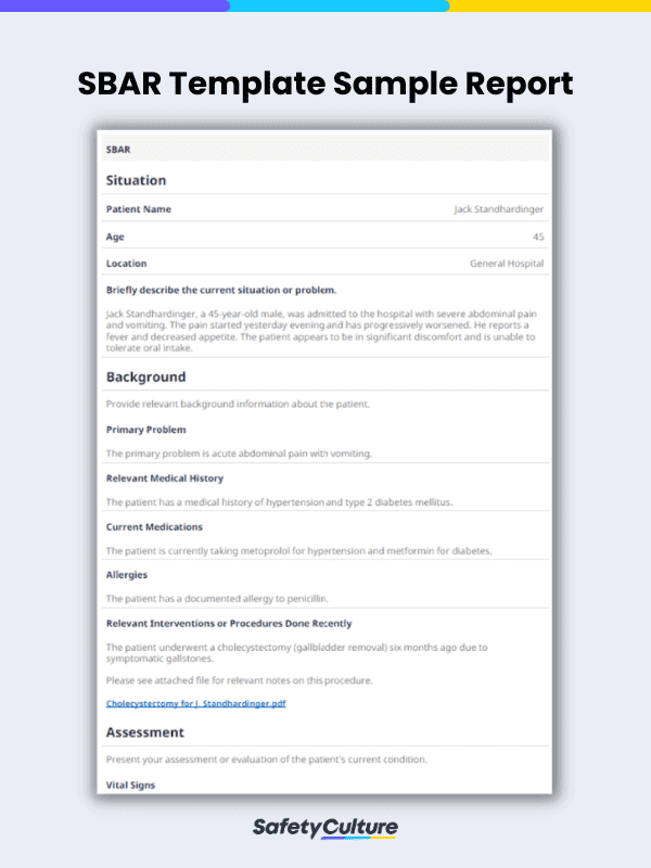 SBAR Template Sample Report
