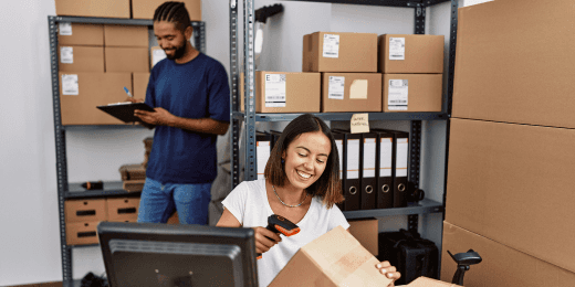 A female worker performing bar code inspection