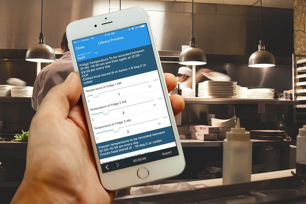 A picture of a mobile performing a temperature checklist for a restaurant.