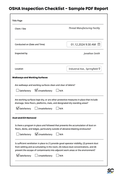 OSHA Inspection Checklist - Sample PDF Report