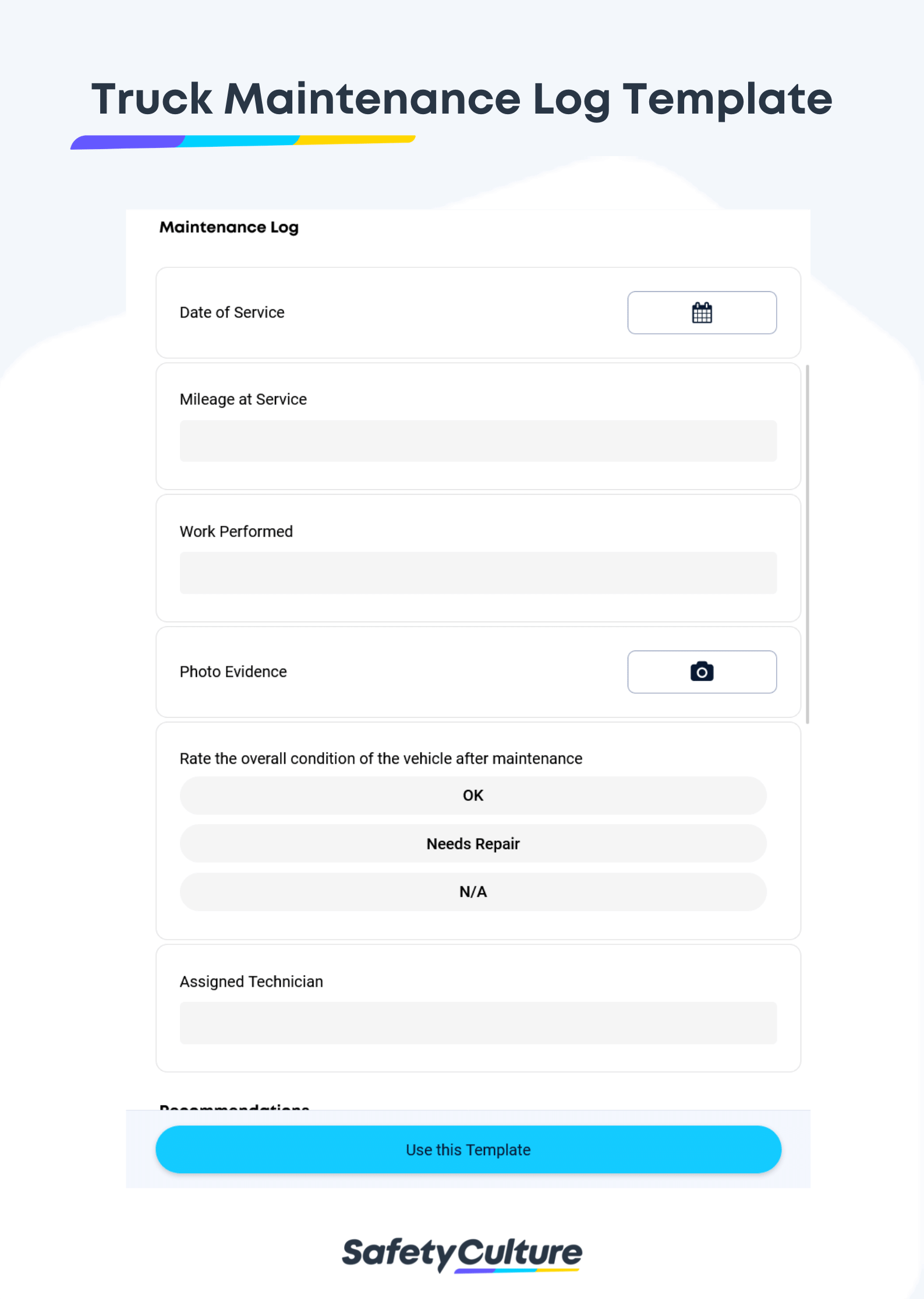 Truck Maintenance Log Template | SafetyCulture