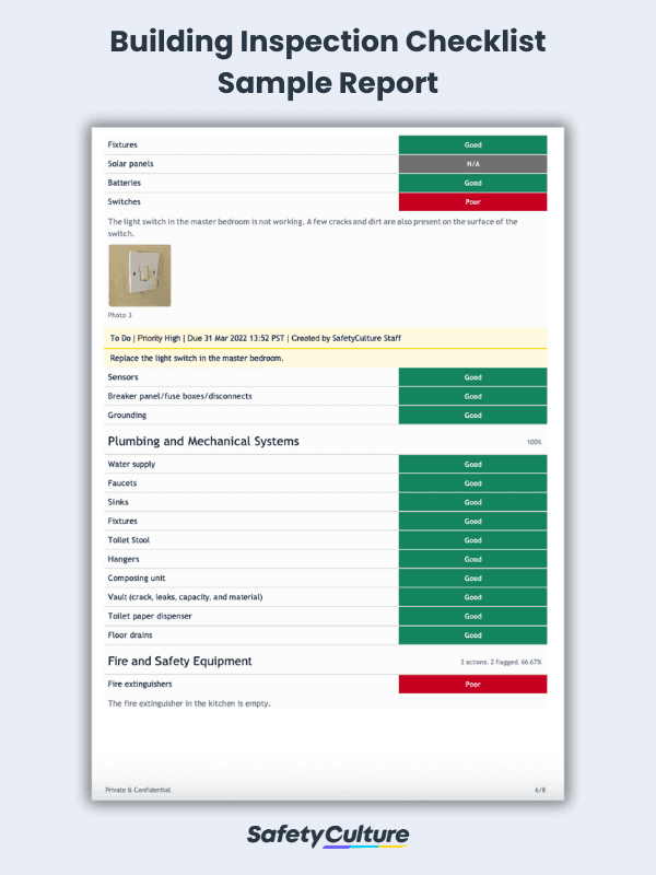 building inspection checklist sample report