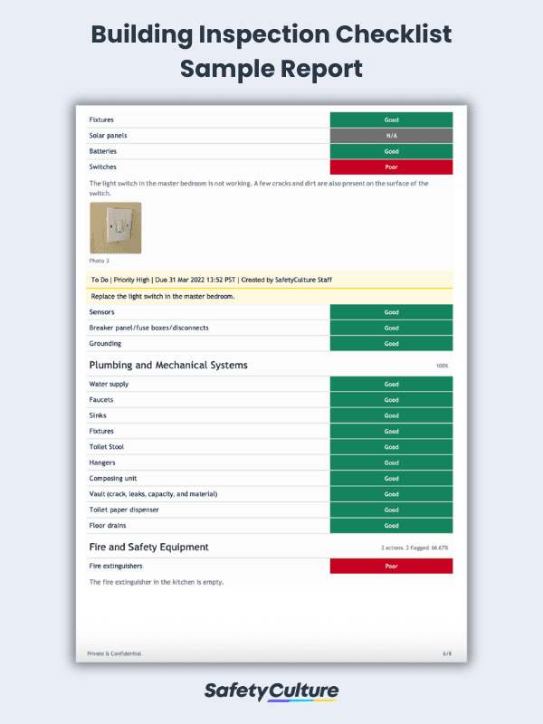 building inspection checklist sample report