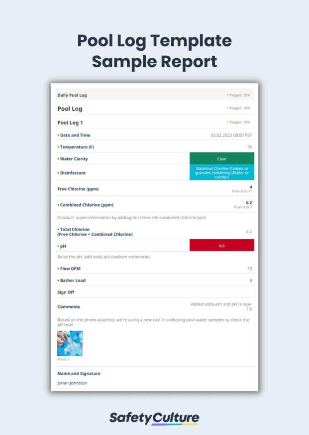 Pool Log Template Sample Report