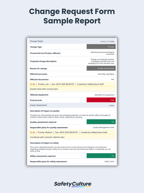 Change Request Form Sample PDF Report