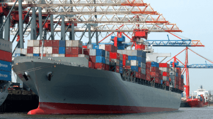 International Ship and Docked at Port Facility