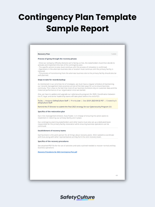 Contingency Plan Template Sample Report