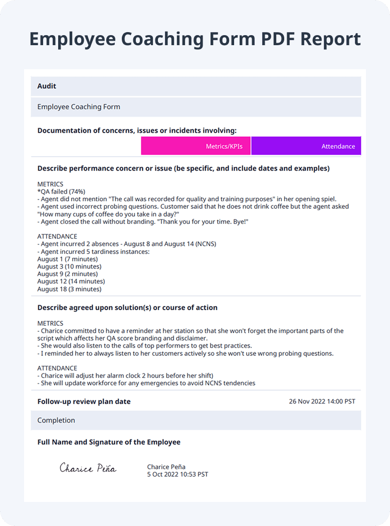 Employee Coaching Form PDF Report