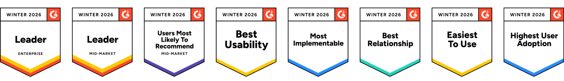 G2 Winter 2026 badges - horizontal layout