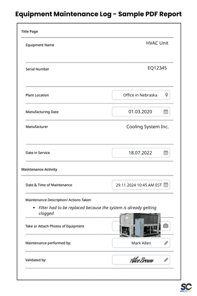 Equipment Maintenance Log - Sample PDF Report