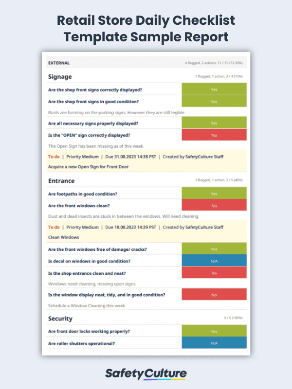 retail store daily checklist template sample report