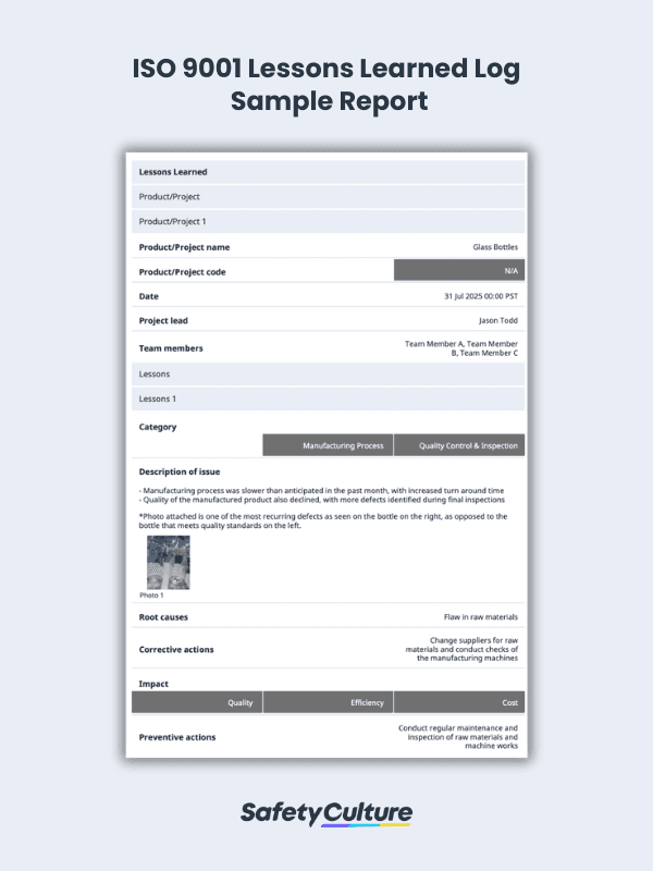iso 9001 lessons learned template pdf report