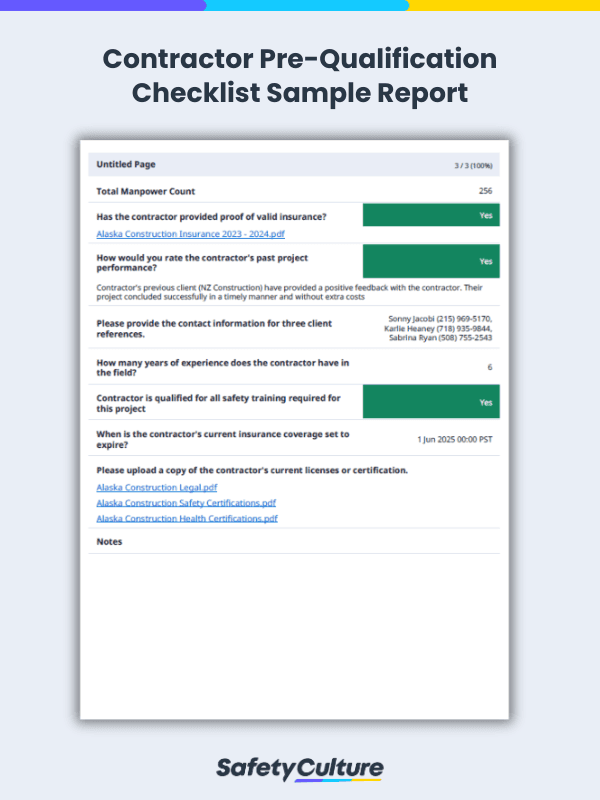 Contractor Pre-Qualification Checklist Sample Report