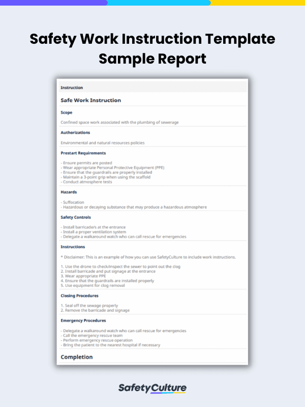 Safety Work Instruction Template Sample Report