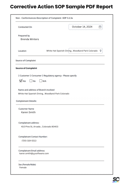 Corrective Action SOP Sample PDF Report