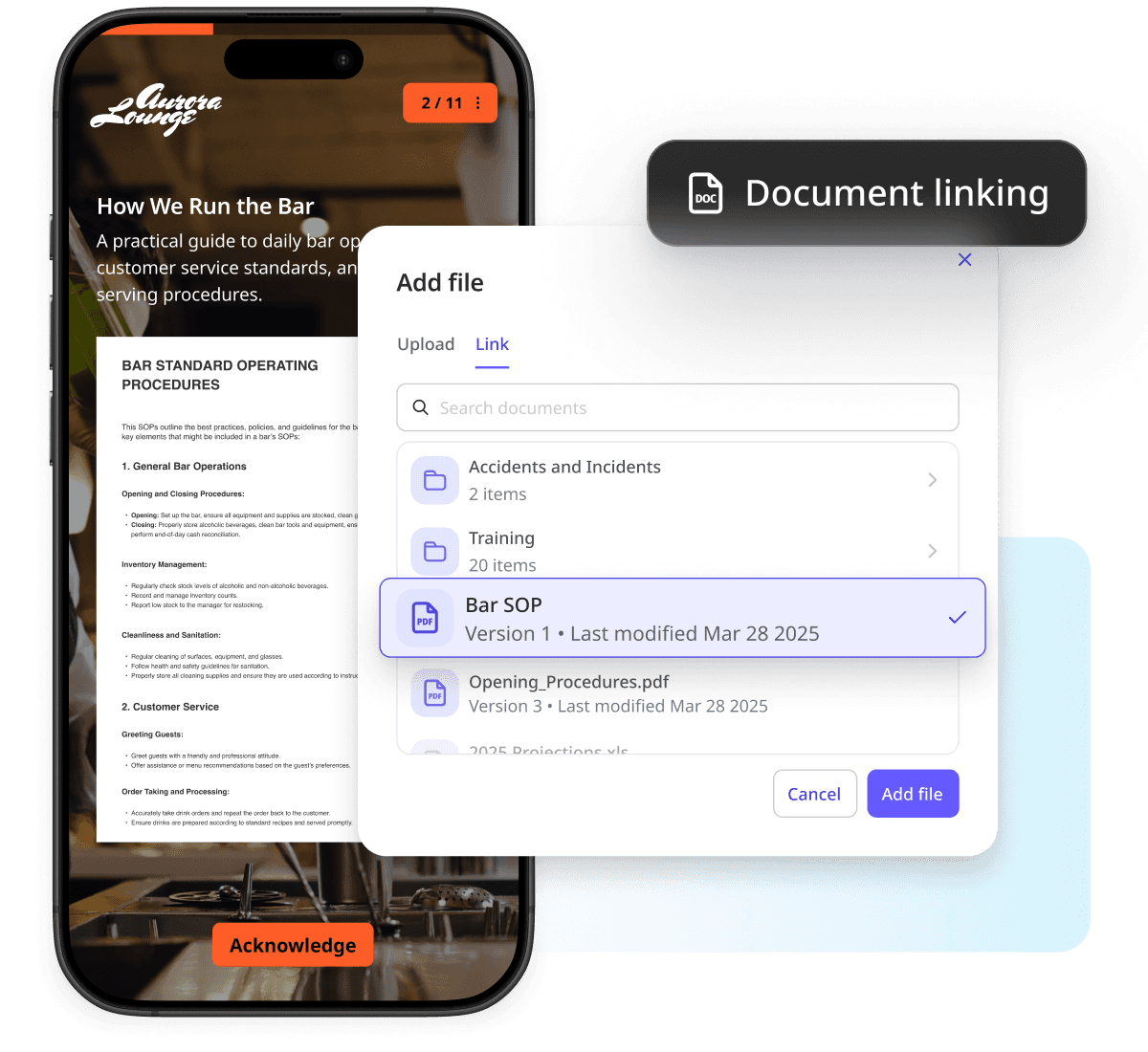 Mobile training with embedded SOP