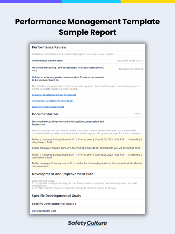 Performance Management Template Sample Report