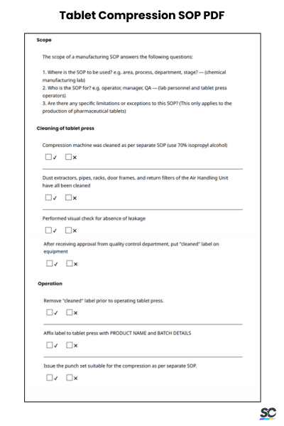 Tablet Compression SOP PDF