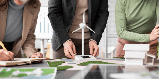 Managers discussing business sustainability