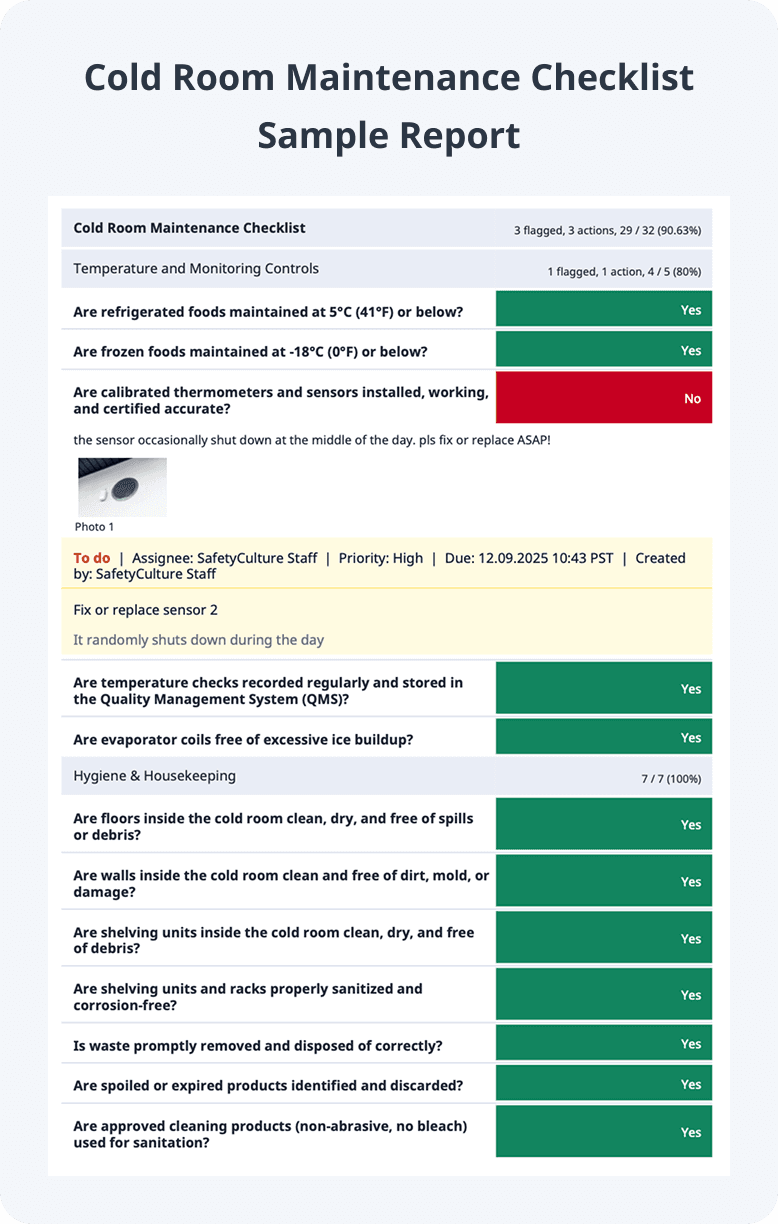 cold room maintenance sample report PDF