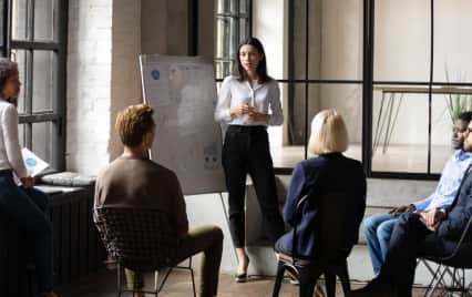 team leader presenting training strategies for employees
