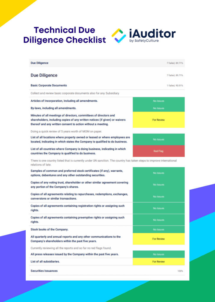 Exemple de procédure de diligence raisonnable technique
