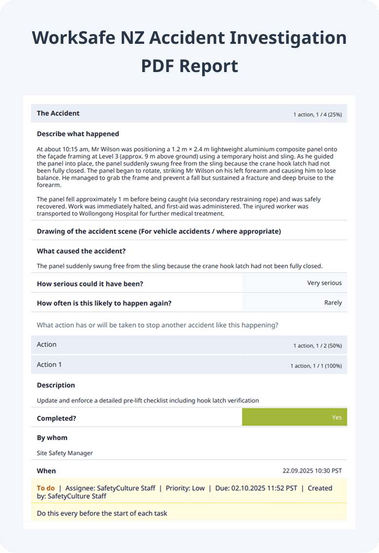 WorkSafe NZ Accident Investigation Form PDF Report
