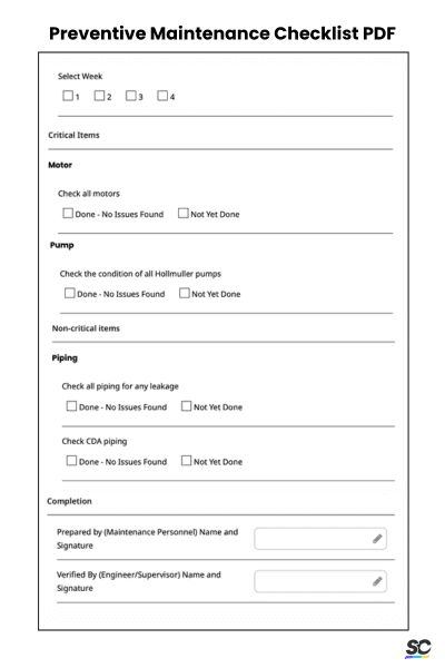 Preventive Maintenance Checklist PDF