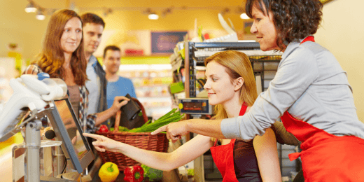Grocery staff following the principles of proper grocery management
