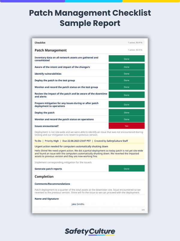 patch management checklist sample report
