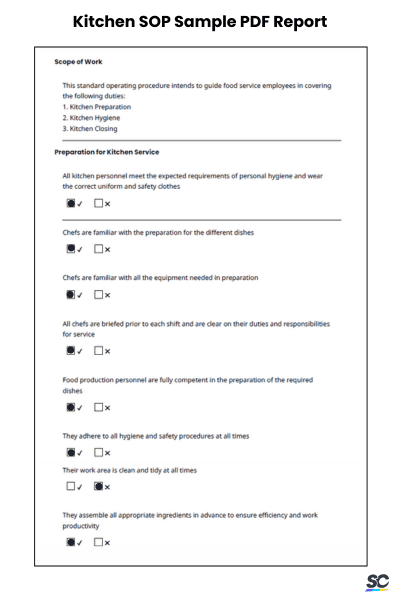Kitchen SOP Sample PDF Report