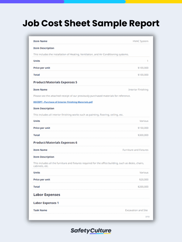 Job Cost Sheet Sample Report