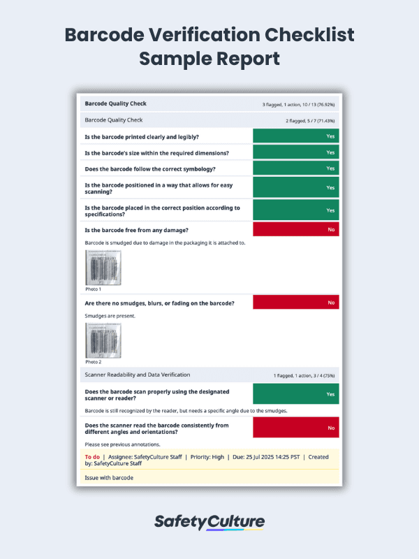 barcode verification checklist sample report