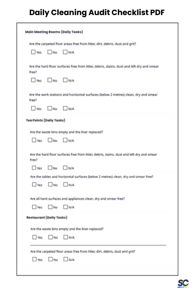 Daily cleaning audit checklist PDF